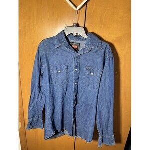 Wrangler Pearl Snap Men XL Denim Jean Work Shirt